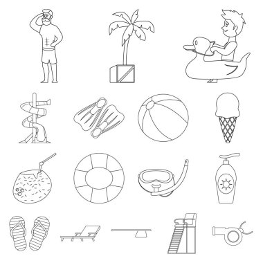 Havuzu ve yüzme işareti tasarımı vektör. Hisse senedi için havuz ve etkinlik vektör simge topluluğu.