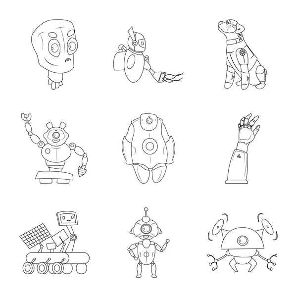 Ilustración vectorial de robot y logotipo de fábrica. Colección de robot e ilustración de vector de stock espacial . — Archivo Imágenes Vectoriales