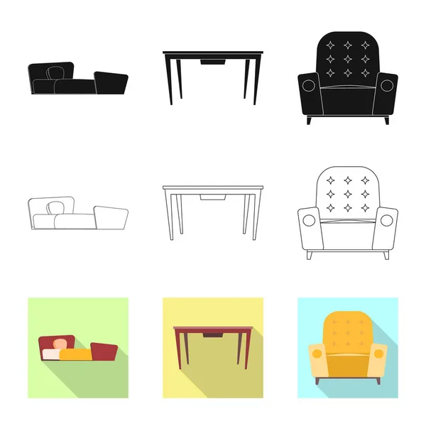 Objeto aislado de muebles y logotipo del apartamento. Conjunto de muebles y el hogar vector de la ilustración . — Vector de stock