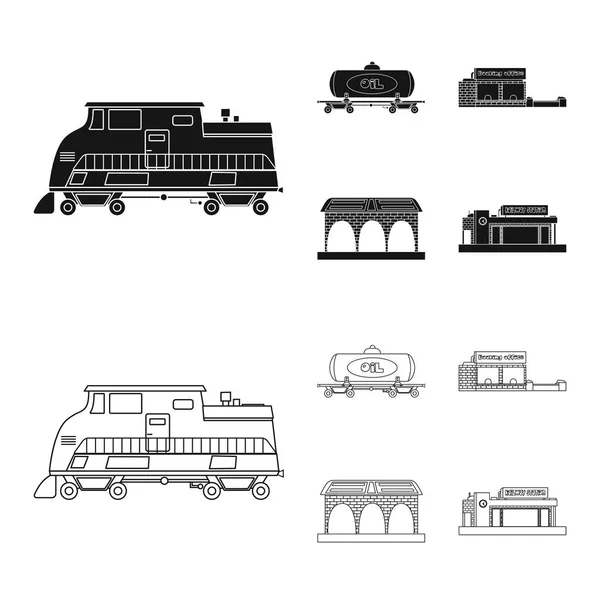 Ilustração vetorial do ícone do trem e da estação. Conjunto de ícone de vetor de trem e bilhete para estoque . — Vetor de Stock