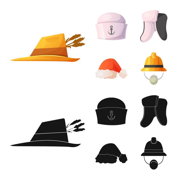 Objeto isolado de capacete e símbolo de boné. Coleção de chapéus e acessórios símbolo de estoque para web . — Vetor de Stock