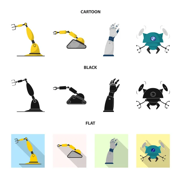 Isoliertes Roboterobjekt und Fabriksymbol. Sammlung von Roboter- und Space-Stock-Symbol für das Web. — Stockvektor