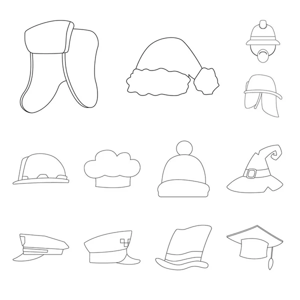 Vektorillustration der Kopfbedeckung und des Mützensymbols. Set von Kopfbedeckungen und Zubehör-Vektor-Symbol für Lager. — Stockvektor