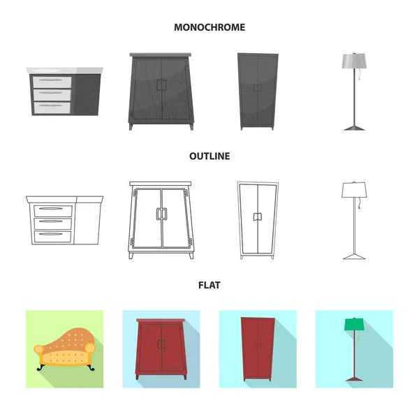 Izolovaný objekt nábytku a byt Sign. Sada nábytku a domácí akcií vektorové ilustrace. — Stockový vektor