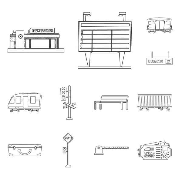 Isolerade objekt och tågstation-logotypen. Uppsättning av tåg och biljett aktiesymbol för webben. — Stock vektor