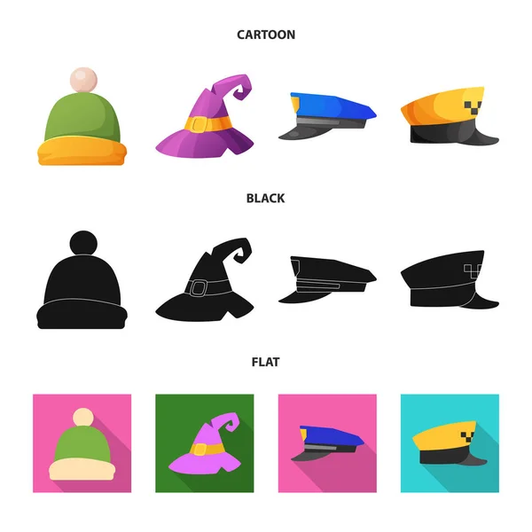 Diseño vectorial de la cabeza y el icono de la tapa. Conjunto de casco y accesorio icono de vector para stock . — Archivo Imágenes Vectoriales