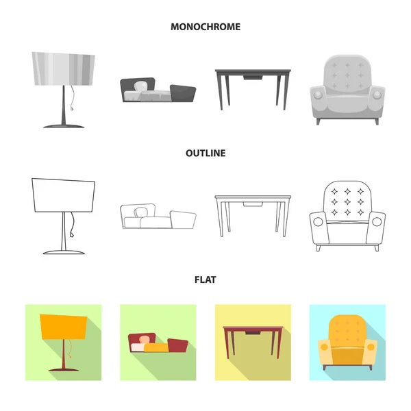 Vektordesign von Möbeln und Wohnungssymbolen. Sammlung von Möbeln und Home Stock Symbol für das Web. — Stockvektor