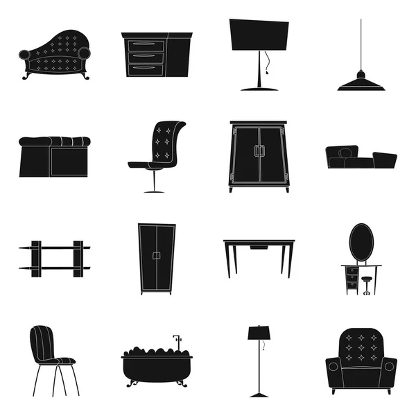 Diseño vectorial de muebles y letrero de apartamento. Conjunto de muebles y el hogar vector de la ilustración . — Vector de stock