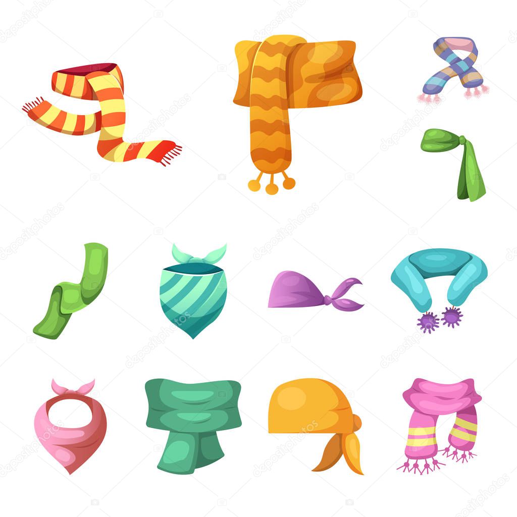 Isolated object of scarf and shawl sign. Set of scarf and accessory stock symbol for web.