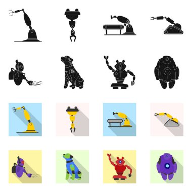 Robot ve fabrika logo vektör tasarımı. Robot ve uzay hisse senedi simgesi için web topluluğu.