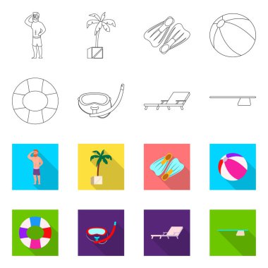 Havuzu ve yüzme işareti tasarımı vektör. Havuzu ve etkinlik hisse senedi vektör çizim topluluğu.