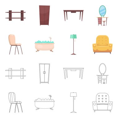 Mobilya ve daire logo yalıtılmış nesne. Mobilya ve ev vektör simgesini hissenin koleksiyonu.