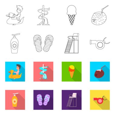 Yalıtılmış nesne havuzu ve yüzme simgesi. Hisse senedi için havuz ve etkinlik vektör simge topluluğu.