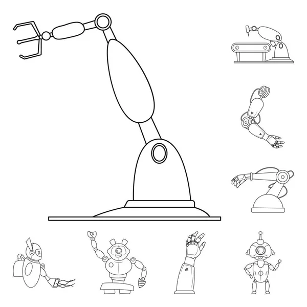 Vectorillustratie van robot en fabriek teken. Set van robot en ruimtevaart vector pictogram voor voorraad. — Stockvector