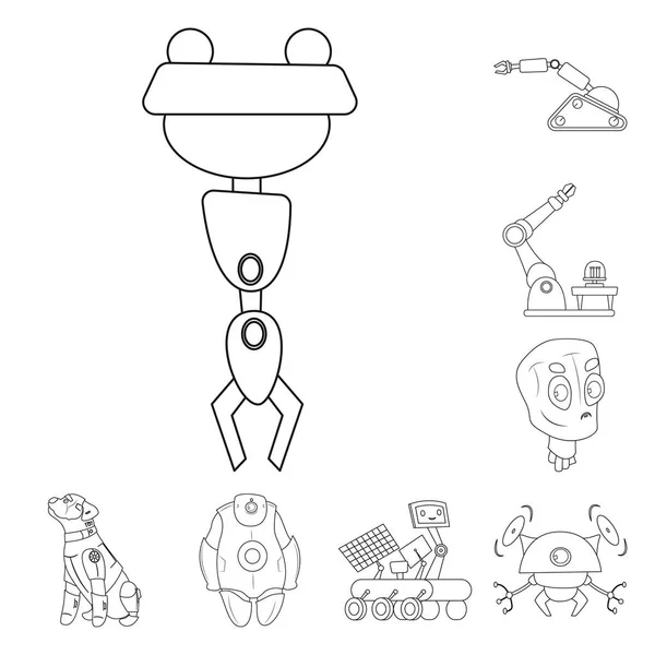 로봇 및 공장 아이콘 벡터 일러스트입니다. 로봇 및 스페이스 주식 벡터 일러스트 레이 션의 컬렉션. — 스톡 벡터