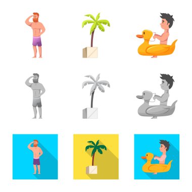 Yalıtılmış nesne havuzu ve logo yüzme. Hisse senedi için havuz ve etkinlik vektör simge kümesi.