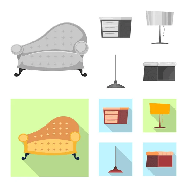Векторный дизайн мебели и вывески квартиры. Комплект мебели и иконка домашнего вектора на складе . — стоковый вектор