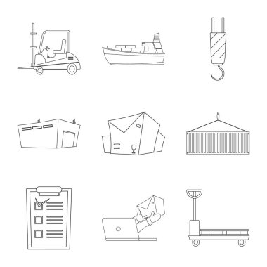 Mal ve kargo simge vektör Illustration. Ürünler ve hisse senedi için ambar vektör simge kümesi.