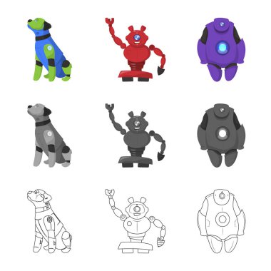 Robot ve fabrika simge vektör tasarımı. Web için robot ve uzay hisse senedi simgesi kümesi.