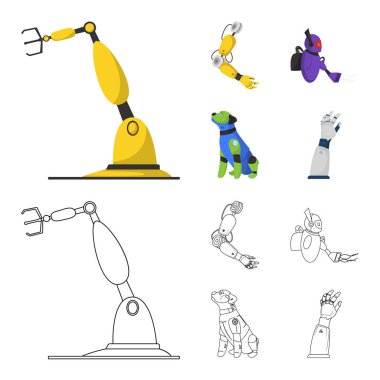 Robot ve fabrika logo vektör tasarımı. Robot ve uzay hisse senedi vektör çizim topluluğu.