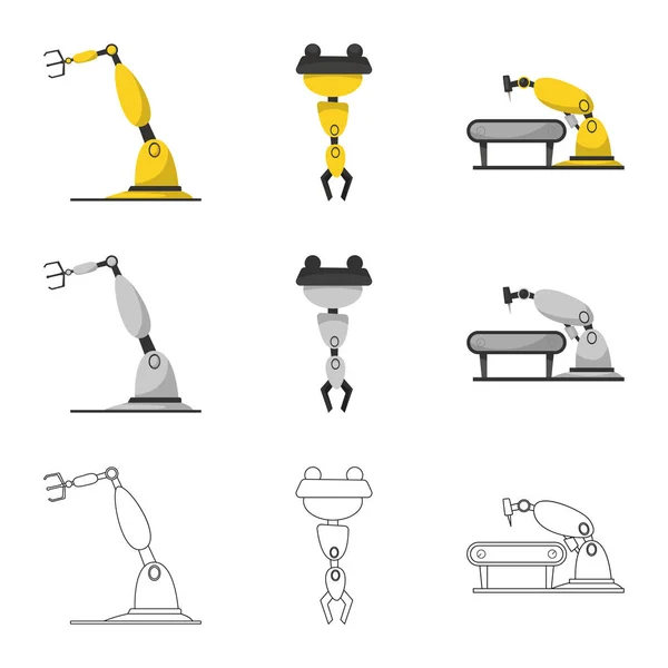 Oggetto isolato di robot e logo di fabbrica. Set di robot e lo spazio stock vettoriale illustrazione . — Vettoriale Stock