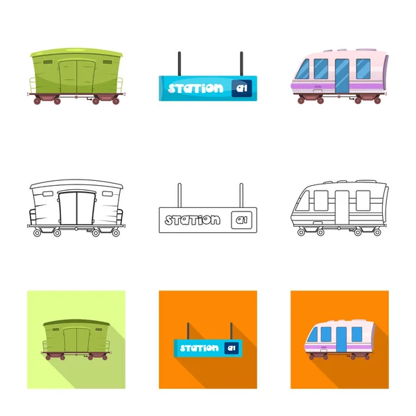 Illustrazione vettoriale dell'icona del treno e della stazione. Raccolta dell'icona del treno e del vettore dei biglietti per le scorte . — Vettoriale Stock