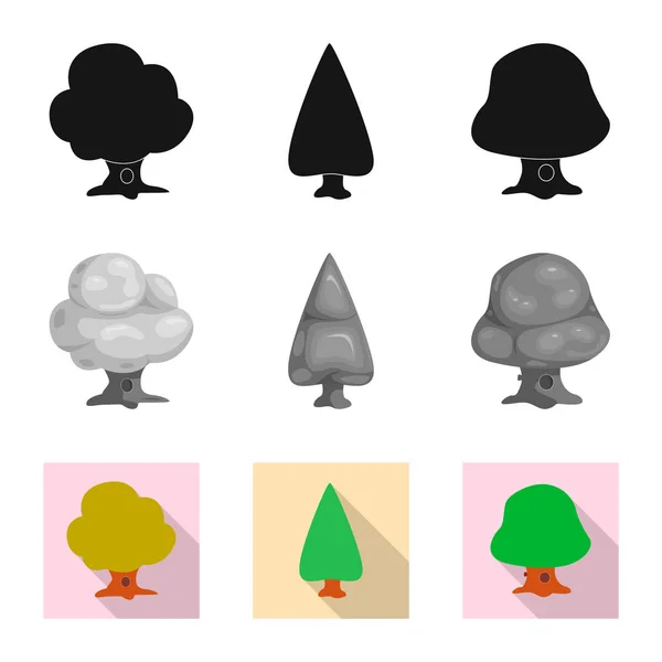 Vektordesign von Baum und Natur-Symbol. Set von Baum- und Kronenvektorsymbol für Aktien. — Stockvektor