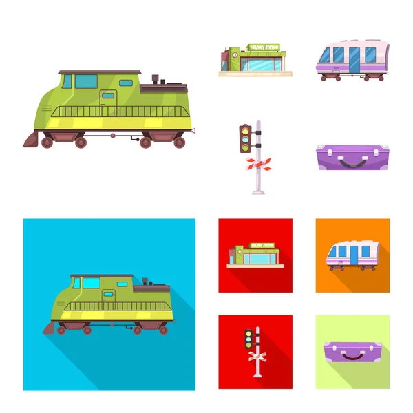 Εικονογράφηση Διάνυσμα Σιδηροδρομικό Σταθμό Και Εικονίδιο Συλλογή Των Τρένων Και — Διανυσματικό Αρχείο