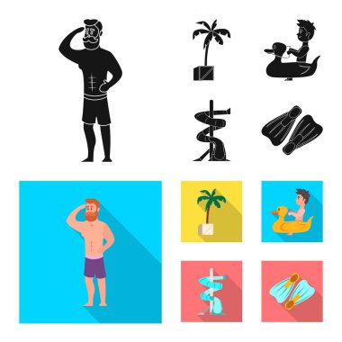 Havuzu ve yüzme simge vektör tasarımı. Hisse senedi için havuz ve etkinlik vektör simge kümesi.