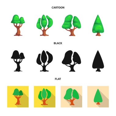 Ağaç ve doğa simgesi yalıtılmış nesne. Hisse senedi için ağaç ve taç vektör simge kümesi.