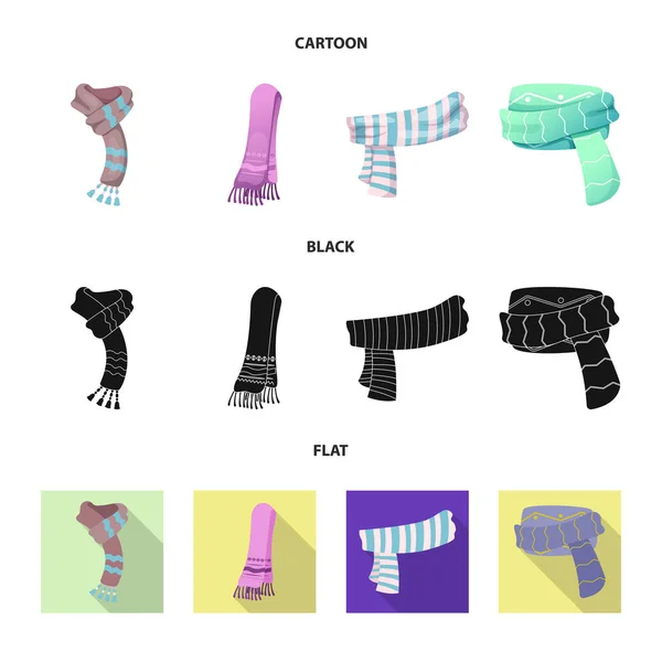 Ізольований об'єкт шарфа і значка хустки. Набір шарфів та аксесуарів Векторні ілюстрації . — стоковий вектор