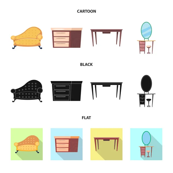 Vectorillustratie van meubilair en appartement teken. Collectie van meubels en home vector pictogram voor voorraad. — Stockvector