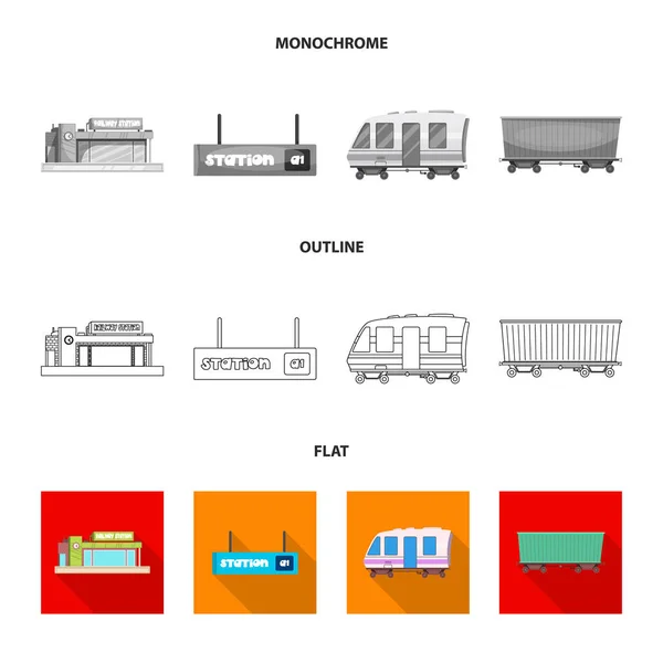 Vektordesign von Zug- und Bahnhofssymbol. Zug- und Fahrkartensymbole für das Internet. — Stockvektor