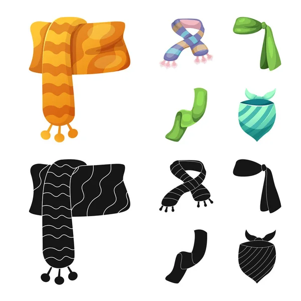 Векторная иллюстрация символа шарфа и платка. Коллекция векторной иконки шарфа и аксессуаров для склада . — стоковый вектор