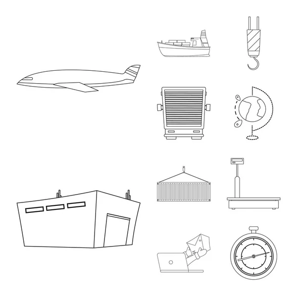 Ilustración vectorial de mercancías y símbolo de carga. Colección de bienes e icono de vector de almacén para stock . — Vector de stock