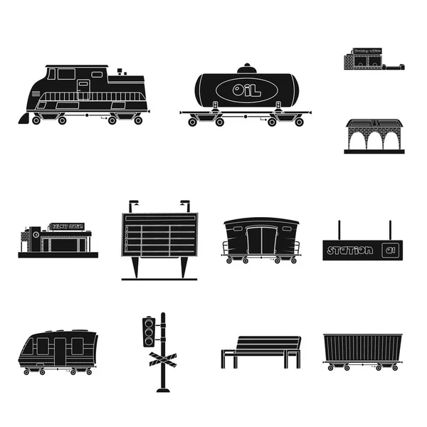 Objet isolé de l'icône du train et de la gare. Collection d'illustrations vectorielles de stock de trains et de billets . — Image vectorielle