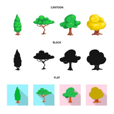 Ağaç ve doğa işareti vektör Illustration. Web için ağaç ve taç hisse senedi simgesi kümesi.