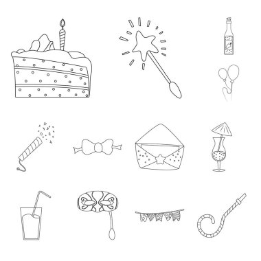 Parti ve Doğum günü simge vektör Illustration. Web için kutlama ve parti hisse senedi simgesi kümesi.