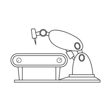 Robot ve fabrika işareti yalıtılmış nesne. Robot ve uzay hisse senedi vektör çizim seti.