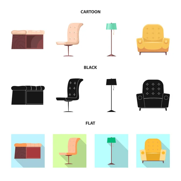 Vektorillustration av möbler och lägenhet symbol. Samling av möbler och hem vektor ikonen för lager. — Stock vektor