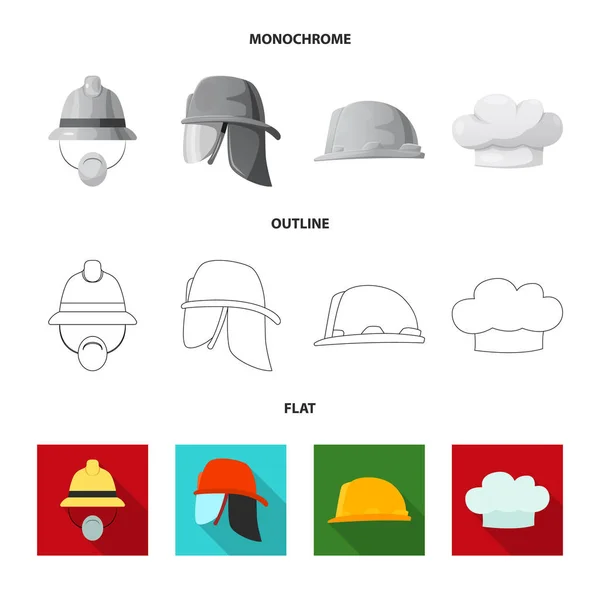모자와 모자 아이콘의 고립 된 개체입니다. 웹에 대 한 헤드 기어와 액세서리 주식 기호 모음. — 스톡 벡터