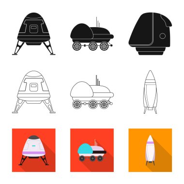 Mars ve uzay simge vektör Illustration. Mars ve dünya hisse senedi vektör çizim koleksiyonu.