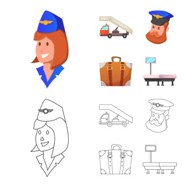 Havaalanı ve uçak simge vektör tasarımı. Havaalanı ve uçak hisse senedi vektör çizim topluluğu.