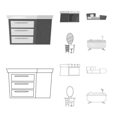 Mobilya ve daire simgesi yalıtılmış nesne. Koleksiyon Mobilya ve ev hisse senedi vektör çizim.