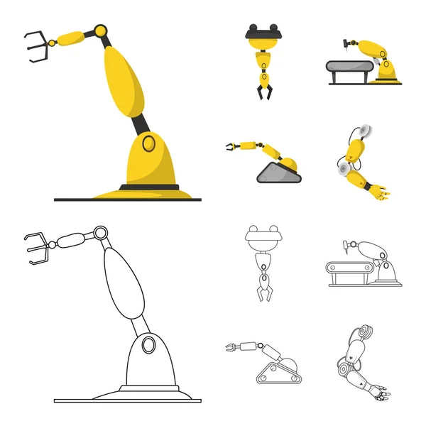 Oggetto isolato di robot e simbolo di fabbrica. Raccolta di robot e stock spaziale illustrazione vettoriale . — Vettoriale Stock
