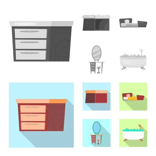Geïsoleerde object van meubilair en appartement teken. Set van meubels en home stock vectorillustratie. — Stockvector