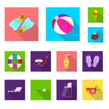 Havuzu ve yüzme simge vektör tasarımı. Web için havuz ve etkinlik hisse senedi simgesi kümesi.