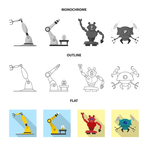 Векторная иллюстрация робота и логотипа завода. Коллекция иконки робота и космического вектора для склада . — стоковый вектор