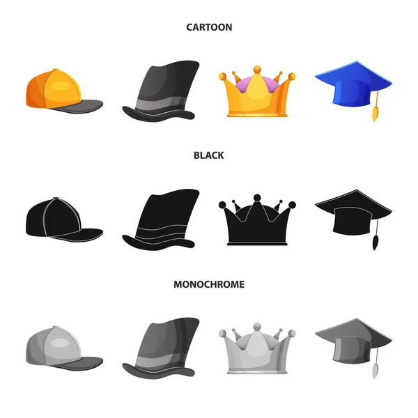 Векторный дизайн головного убора и знака колпака. Коллекция головных уборов и векторных иллюстраций . — стоковый вектор