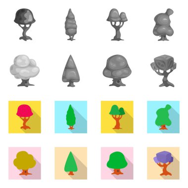 Ağaç ve doğa simge vektör tasarımı. Web için ağaç ve taç hisse senedi simgesi kümesi.